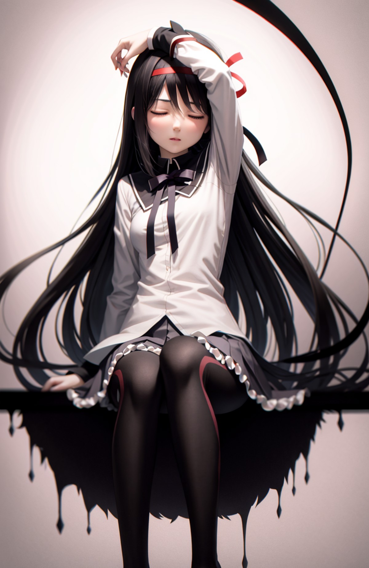 4289496065-510230606-masterpiece, best quality,bp-homura, 1girl, long hair, solo, akemi homura, pantyhose, black hair, ribbon, closed eyes, hair ribb.png